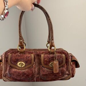 Rare Vintage Coach Brown Leather Shoulder Bag with Gold Accents